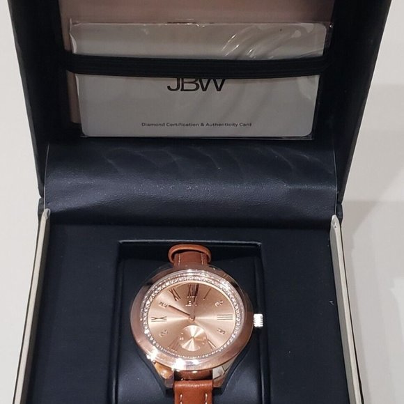 $900 MSRP/ JBW Aria Rose Diamond Dial Brown Leather Ladies Watch - Picture 5 of 9